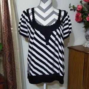 Faded Glory Black and White Striped Blouse